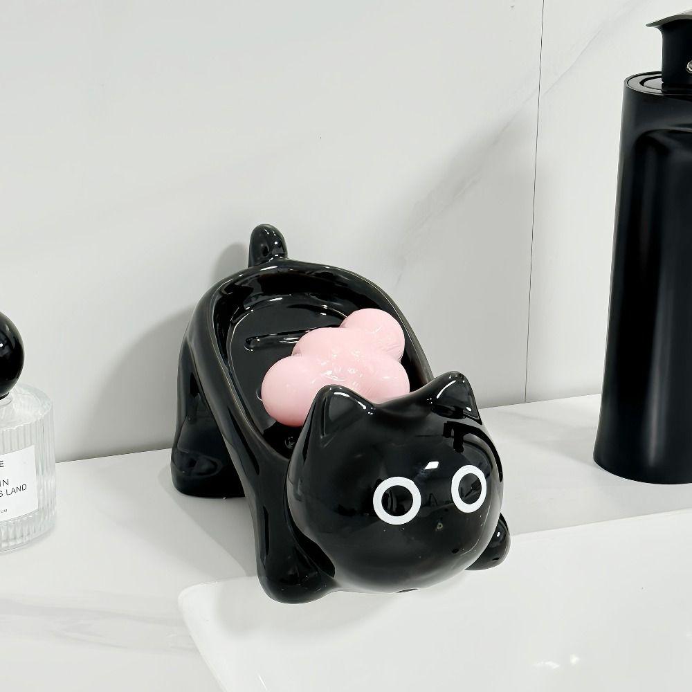 Cute Cat Soap Box Ceramic Bathroom Storage Rack Tray Container Soap Dish  Drainage Rack