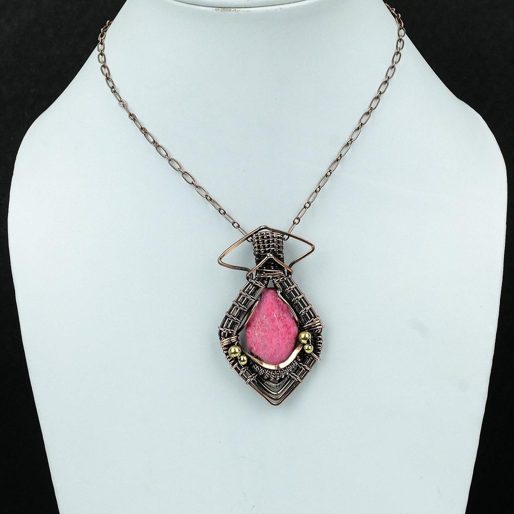 Thulite Pendant Copper Wire Wrapped Pendant Thulite Jewelry Natural Gemstone Pendant Copper Wire Wrap Jewelry Handmade Pendant Gift For Wife