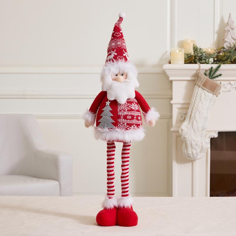 Christmas Snowflake Plush Doll with Retractable Stand - Red & White Snowman, Deer, Bear Ornament