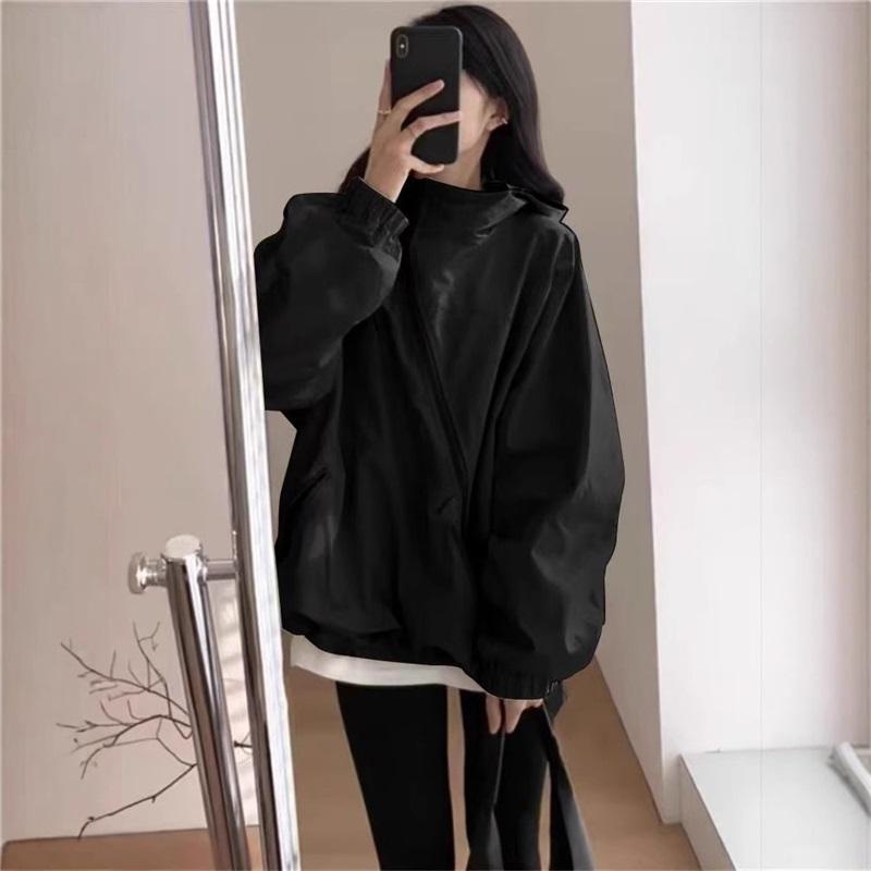 Women's Oversized Windbreaker Jacket Loose Fit Casual Zip Up Outerwear