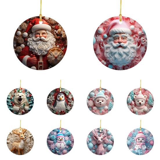 Christmas Pendant Santa Claus Elk Snowman Charm 2D Christmas Hanging Ornament with Lanyard Design Elk Window Decor
