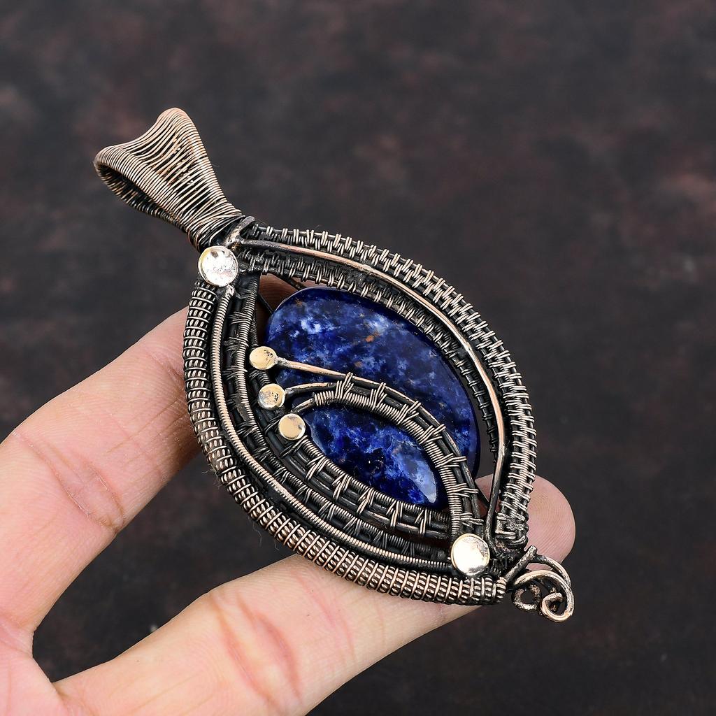 Sodalite Pendant Copper Wire Wrapped Pendant Gemstone Pendant Handmade Jewelry Unique Style Pendant Engagement Gift Beautiful Copper Jewelry