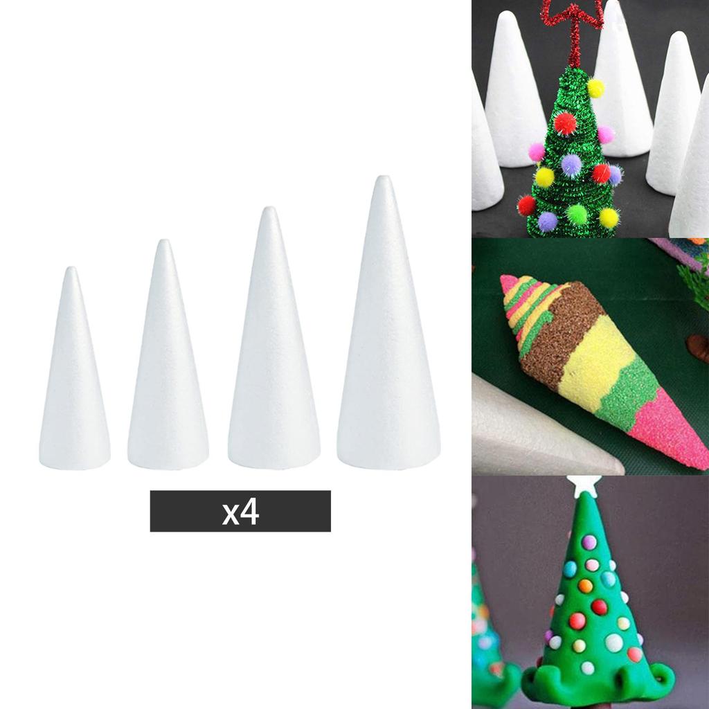 24 Pieces Craft Foam Cones 4 Sizes Handmade Decors White Polystyrene Cones for Festival Holiday Wedding Celebration Crafting