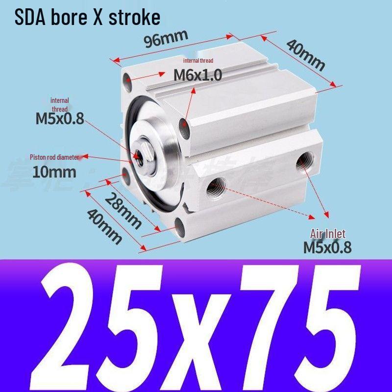 SDA Mini Pneumatic Cylinder, High Thrust, Thin Type, Bore Sizes 20/25/32/40/50