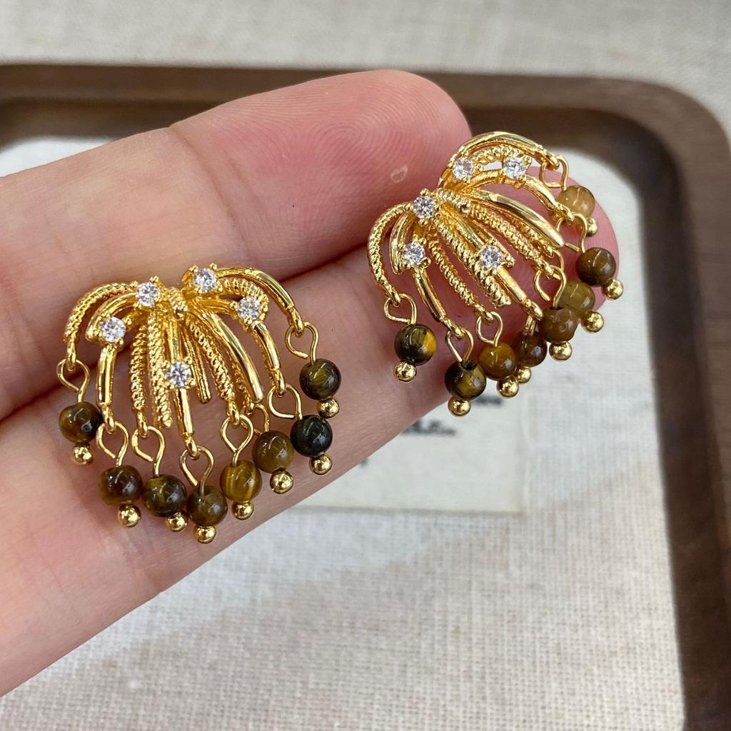 French Fireworks Waterfall Ebony Earrings Elegant Premium Maillard Vintage Earrings Temperament Earrings