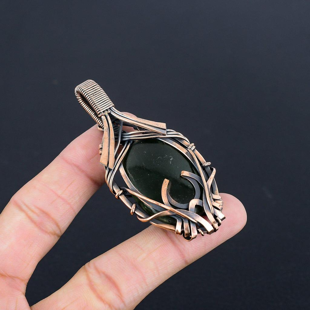 Grüner Zade Anhänger, 999 Kupferdraht umwickelter Edelstein Schmuck, Handgefertigter Anhänger, Geschenk Für Liebe