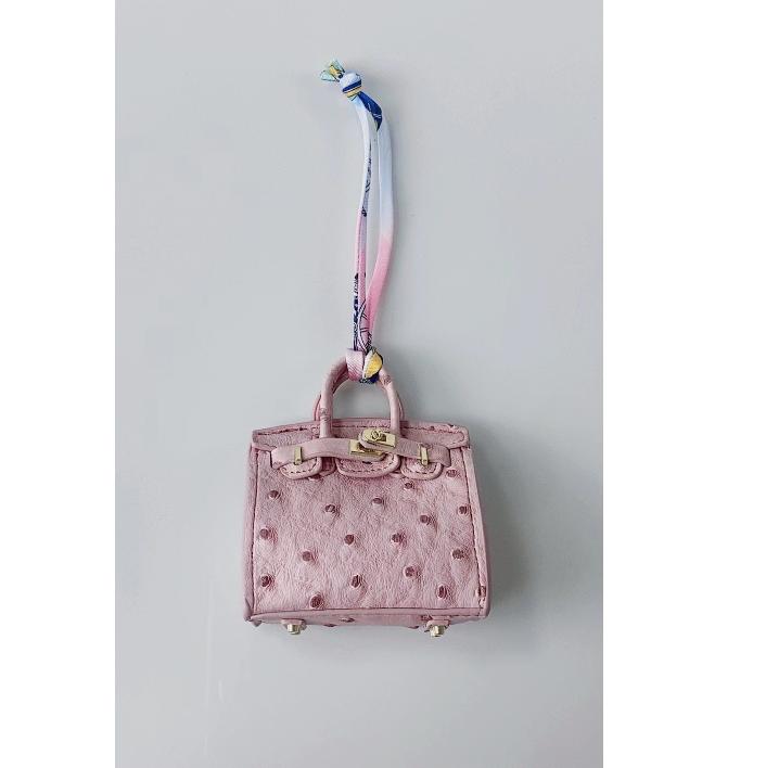 

Новая сумка для ключей от машины в форме буквы H Platinum House, симпатичная мини-сумка для наушников, пара, слепая коробка, узор страуса 7.5x3.5x9cm розовый