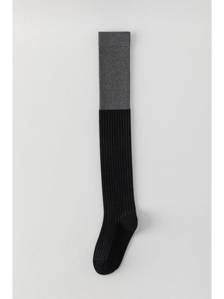 Japanese Academy Style Black & Gray Over-the-Knee Striped Slimming Socks for Women - Autumn/Winter