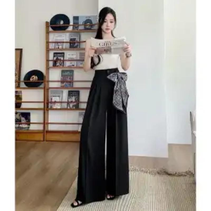 Scarf Wide-leg Suit for Women In Summer High Waist Loose Drooping Casual Pants Fashionable Trousers Floor