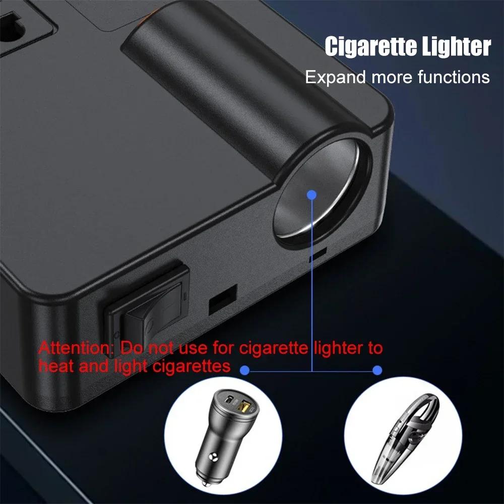 Car Inverter Power Converter 200W DC 12V/24V To AC 220V with Digital Voltage Display USB PD Type-C QC 3.0 Charger Switch