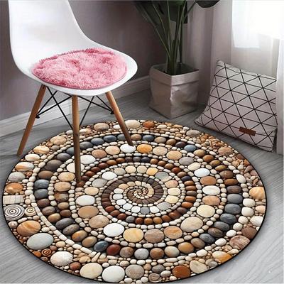 Heavy-Duty  Crystal Velvet Round Outdoor Rug with Pebble Pattern - Polyester, Non-Slip, Washable, Hand Wash Instruction