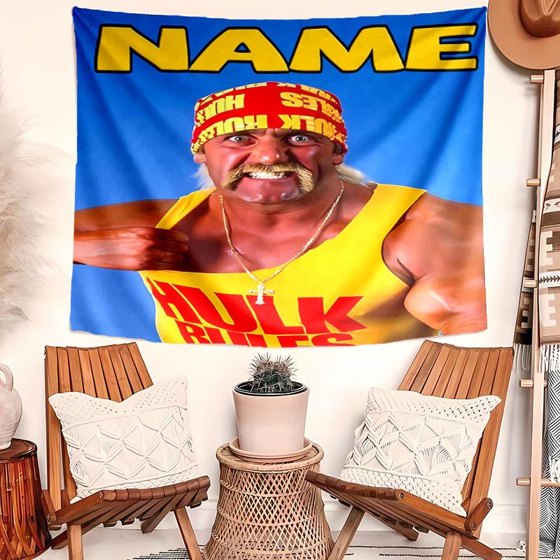 Personalized Hulk Hogan Background Tapestry,Custom Name Birthday Party,Multifunctional Wall Decoration for Home Decor,Various Occasions