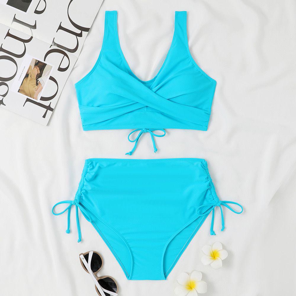 Solid Color European and American Two-Piece Bikini Swimwear Set