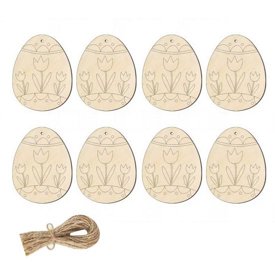 8 ks Dřevěná velikonoční vajíčka Závěsná dekorace Ručně vyráběná Dětské DIY Malování Nedokončená vajíčka Ozdoba Sváteční párty Dekorace Přívěsek