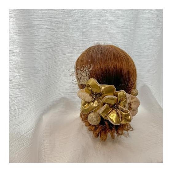Chirimen Fabric Tsumami Zaiku Hair Accessory for Coming-of-Age Ceremony, Graduation, Wedding - Ball Kanzashi, Head Dress, Bridal, Wedding, Furisode,