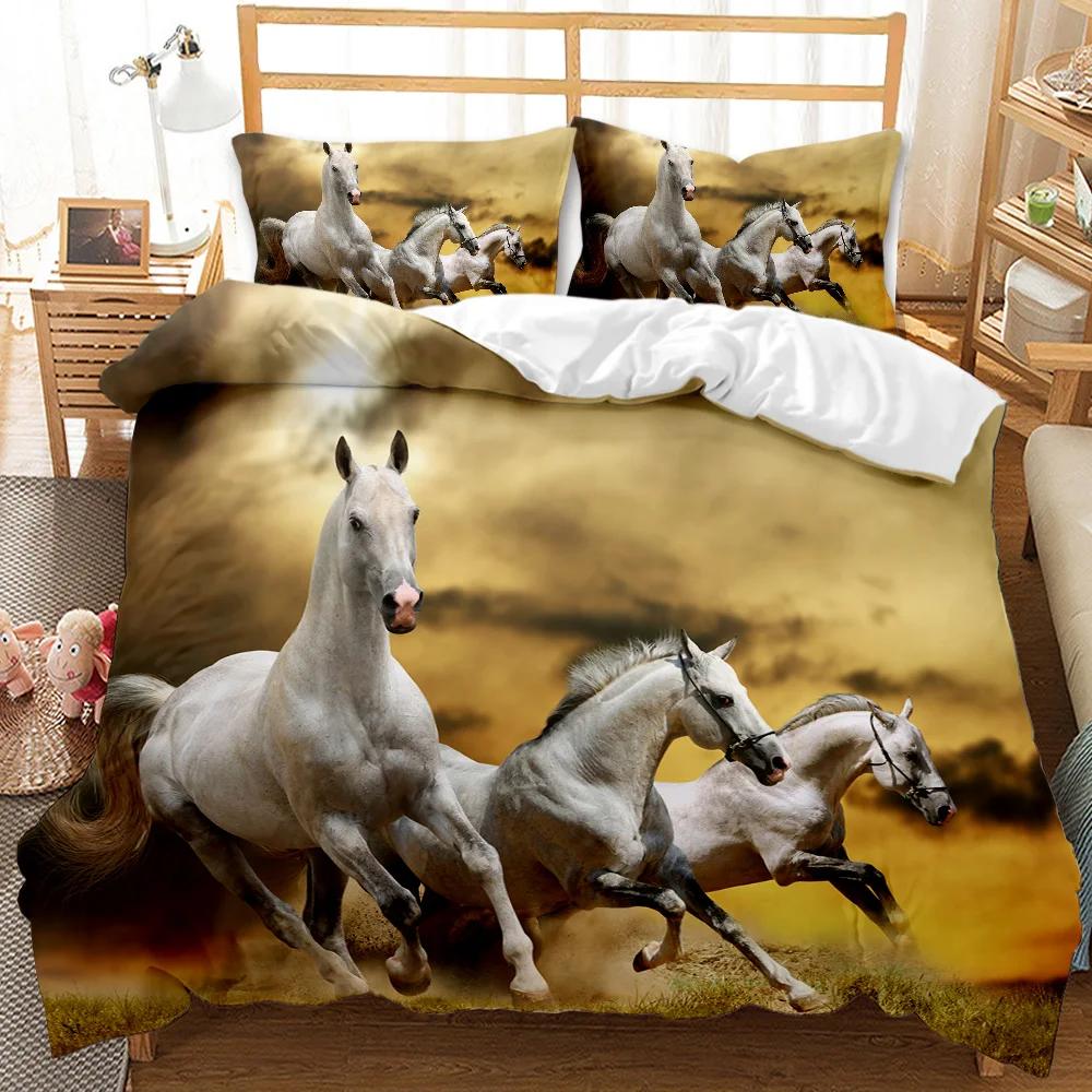 Horse Duvet Cover Set Horse Running In Starry Sky Print Twin Bedding Set for Adults Animal Queen King Size Polyester Qulit Cover