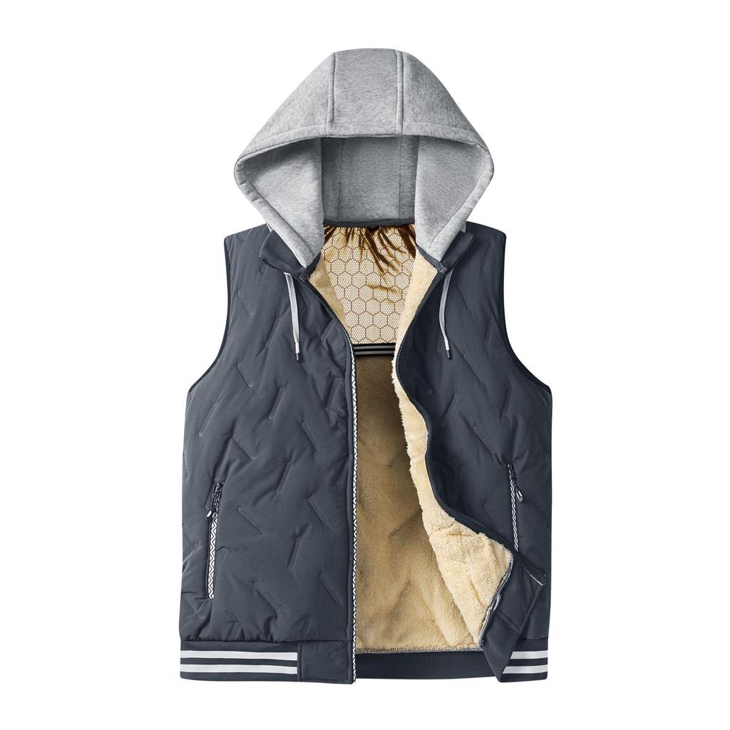 Plus Size European American Hooded Men's Ultrasonic Down Cotton Vest Jacket