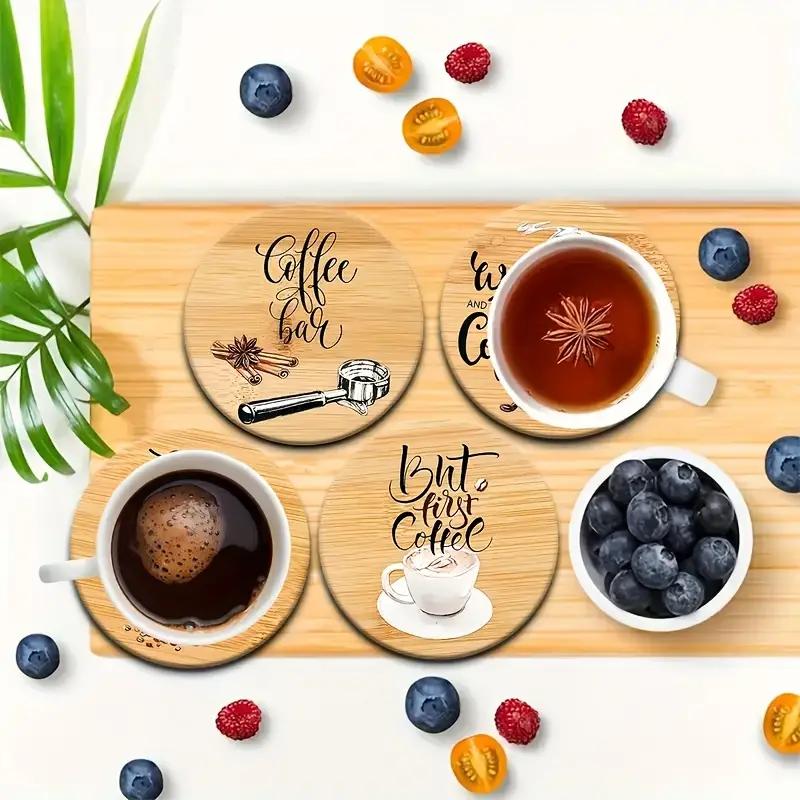 6-piece set of wooden coasters - heat-resistant and non slip pads suitable for home/kitchen decora perfect for holiday parties