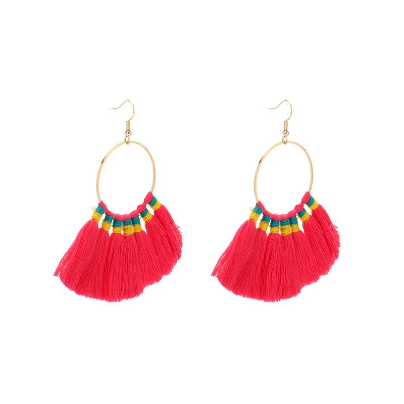 ins cold wind geometric large circle fringed earrings, the same bohemian French temperament earrings