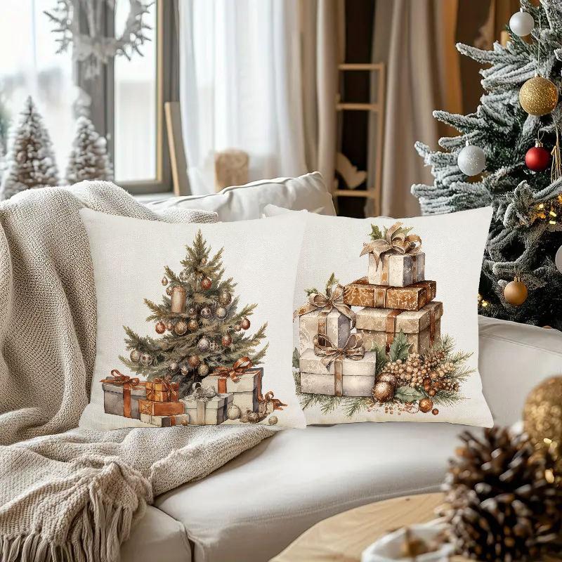 Weihnachts-Kissenbezug Festliche Heimdekoration Sofa Leinen Kissenbezug Kissenbezug Vintage Weihnachten