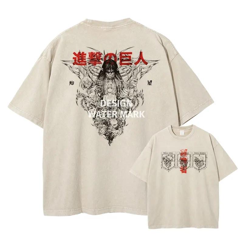 Anime Levi Ackerma T Shirts Oversized Vintage Washed AAttack on TTitan Tshirt Retro Streetwear TTitan AAttack Tshirt Cotton