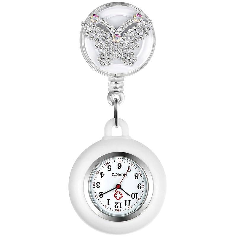 

Lancardo clock nurse butterfly silicon watch pocket watch clip expansion and contraction nurse watch cute ladies analog pocket watch nursing day