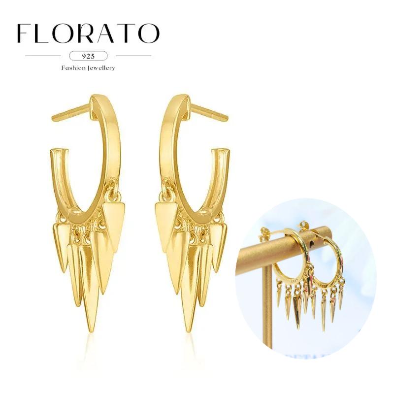 925 Silver Needle Rivet Micropaved Zircon Pendant Hoop Earrings For Women Punk Vintage Earrings Fashion Party Jewelry Gifts
