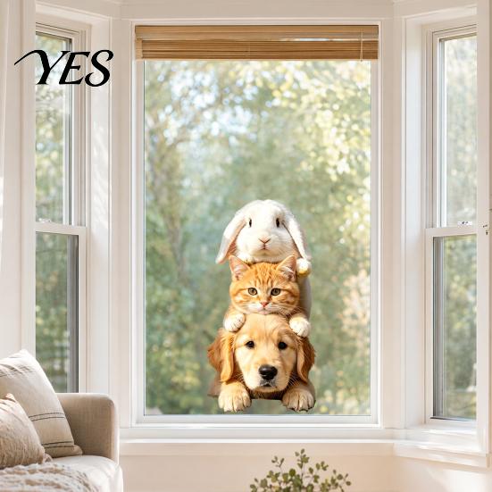 PVC Decorative Sticker Stacking Pet Static Window Cling, Dog Cat Rabbit Glass Removable Sticker, No Adhesive Animal for Home Electrostatic Cling