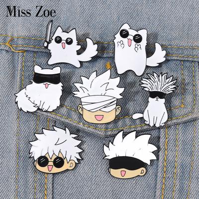 Spille smaltate di Gojo Satoru e Gatto Spille Anime Personalizzate Spille da Bavero Cartone Animato Divertente Cos Gioielli Animali Regalo per Bambini Amici