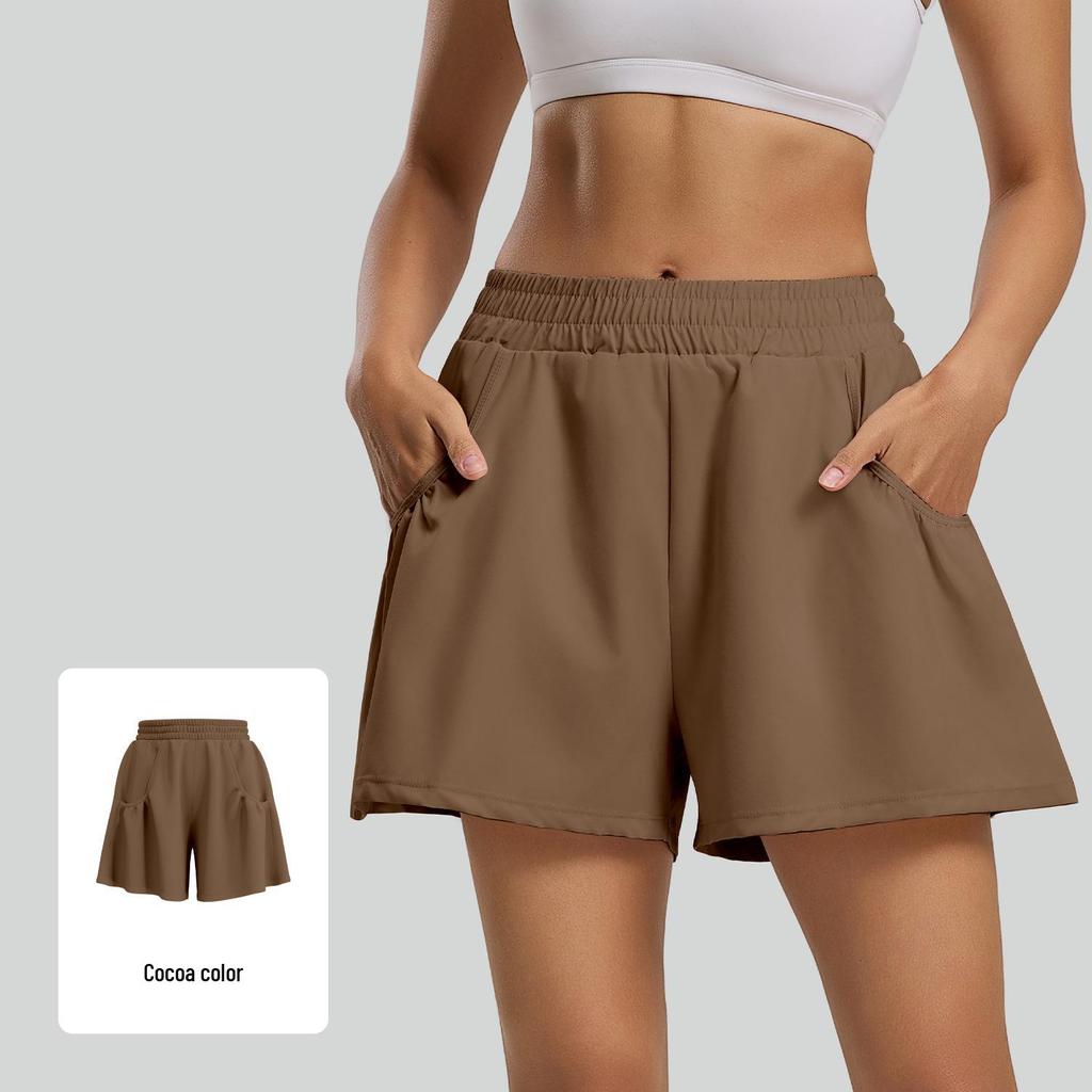 Women's High-Waist Breathable Yoga Shorts with Pockets – Loose Fit for Running & Fitness