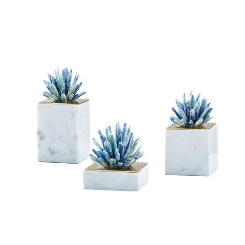 Agate Stone Transparent Crystal Crafts Sculpture Gold-plated Crystal Marble Ornaments Living Room Furnishings Desk Decoration