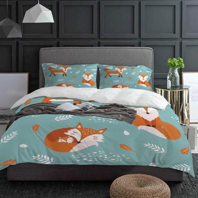 Set Biancheria da Letto Animale Cartone Animato Volpe Foglie Arancioni Blu 3pz Copripiumino Federa per Cuscino Coperta per Bambini Adulti Set Letto Matrimoniale Tessile per la Casa
