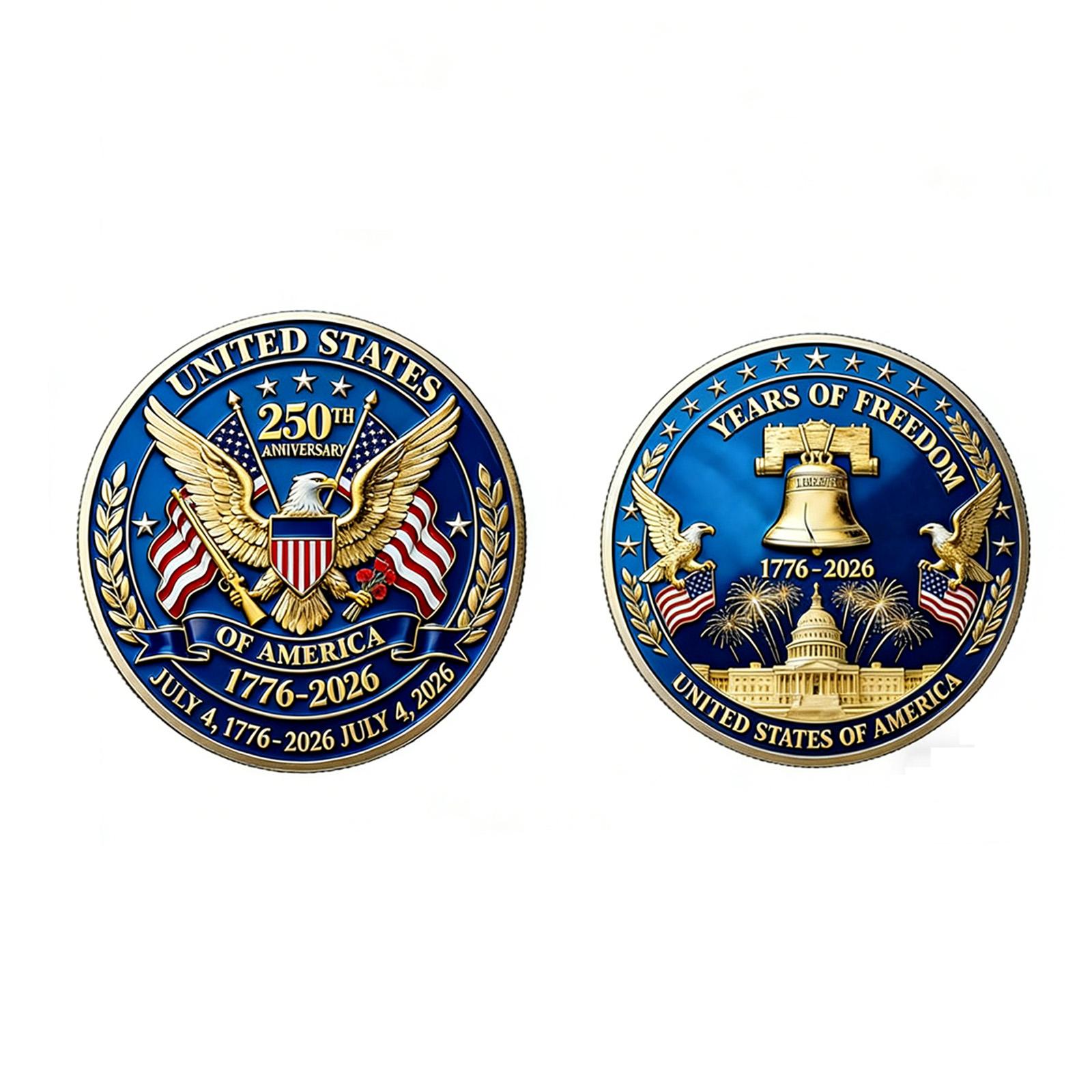 

USA Patriotic Commemorative Coin, Double-Sided Bird& Bell Challenge Coin One Size