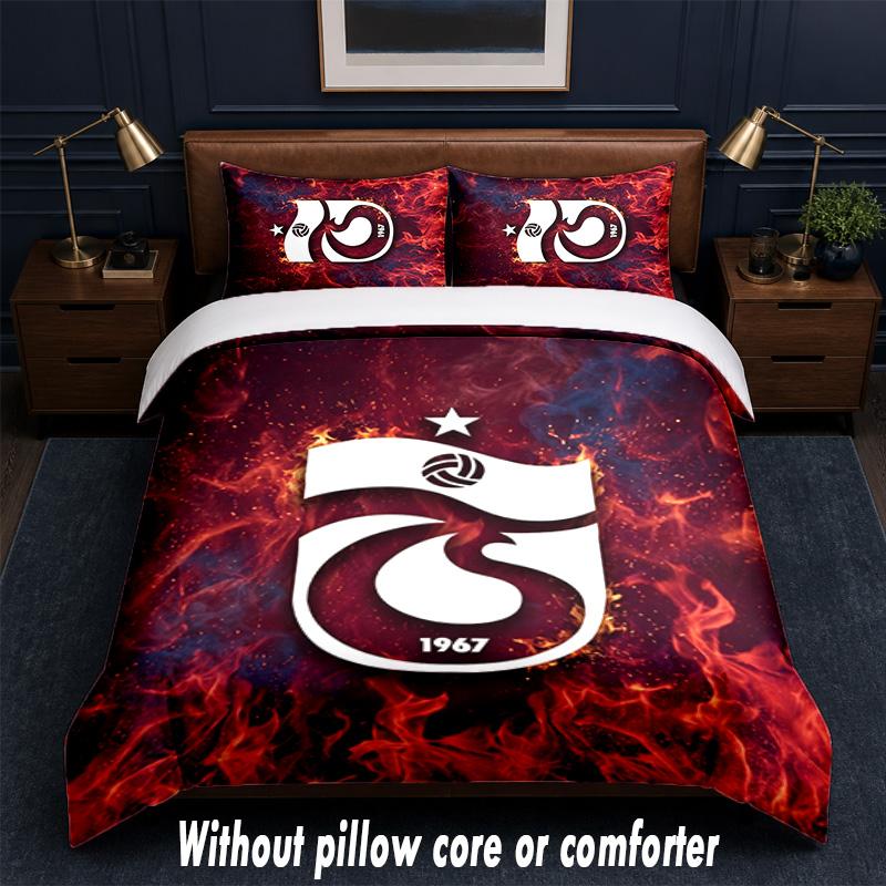 Trabzonspor FC Design Bett Bettwäsche Set 1 Bettbezug + 2 Kissenbezüge Weich Atmungsaktiv Haushalt Bettwäsche