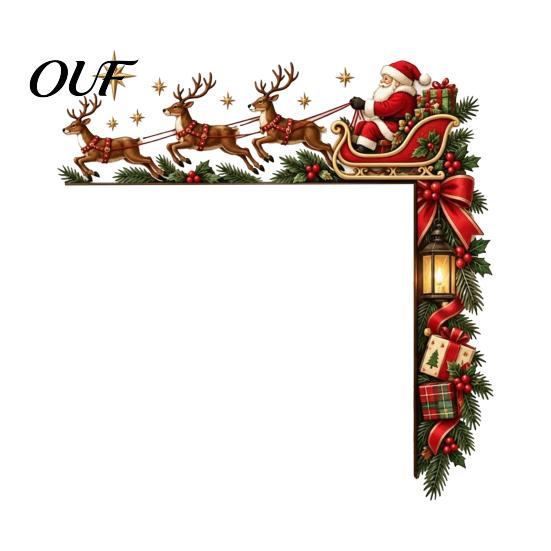 Rustic Holiday Home Accents Christmas Door Topper, Funny Santa Claus Reindeer Sleigh Frame Seasonal Decorative Corner Piece Sign, Wooden Decor