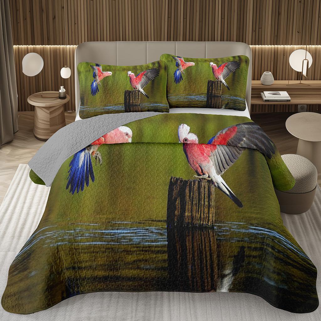 Wild Animal Bird Bedspreads Parrot Quilted Coverlet Botanical Plant Tree Branch Bedding Wildlife Quilt Set Twin/Full/Queen/King