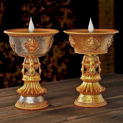 Wiederaufladbarer Kerzenhalter, tibetische elektronische Butterlampe, buddhistische Tischdekoration, LED, simulierte Flamme, für Zuhause, dekorativ