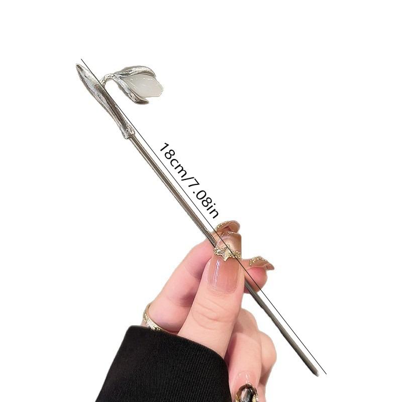 1pc Minimalist Silver Toned Floral Hair Sticks Delicate Flower Leaf Design Perfect Elegant Daily Wear Chic Hair Accessories