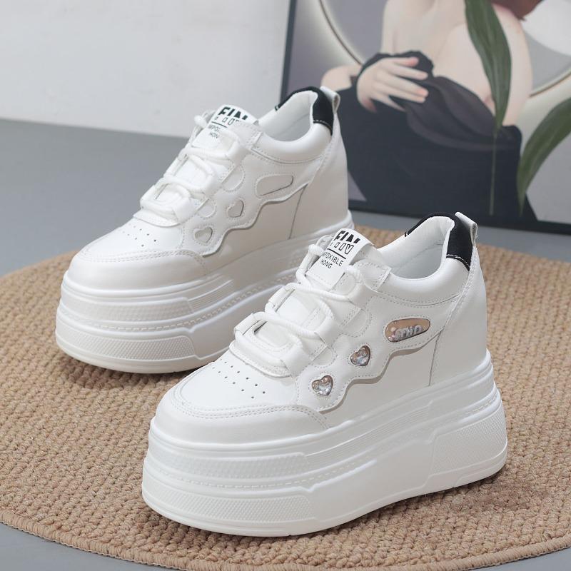 Fashion 10CM Genuine Leather Comfy Breathable Hidden Heel Flats Skate Board Platform Wedge Sneakers Vulcanized Chunky Shoes