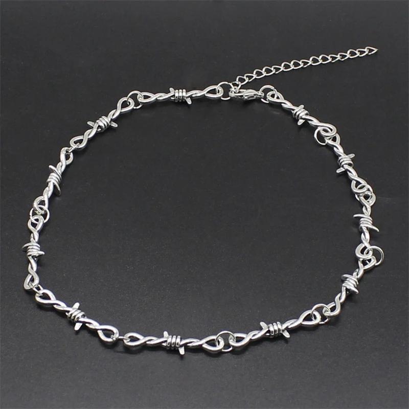 Nuovo piccolo filo spinato spine collana unisex collana donna hip-hop gotico punk stile filo spinato piccola catena di spine collare regalo