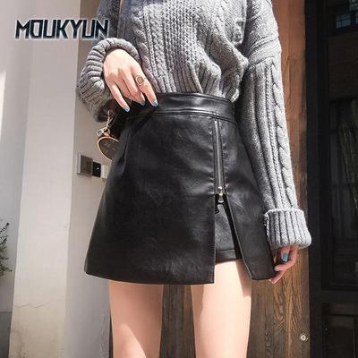 Beige Zipper Leather Skirts Women Mini Shorts Skirt For Woman Sexy High Waist Winter PU Pencil Skirt Femme Saias Faldas