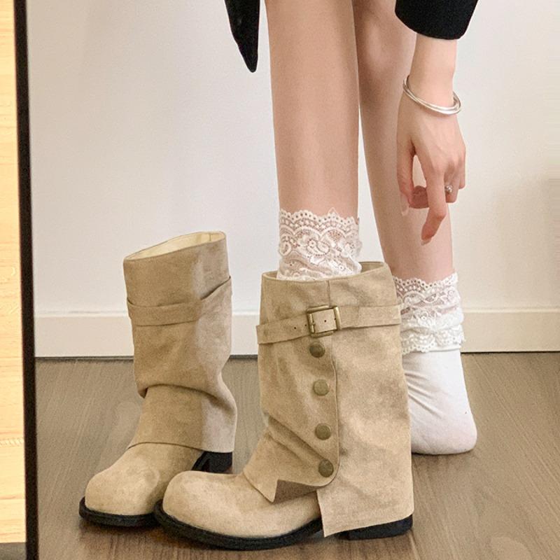 Nowy zimowy wzór klamry do paska Damskie nowoczesne buty typu rurka Modne wsuwane buty na grubej podeszwie Damskie botki do kostki na przyjęcia bankietowe