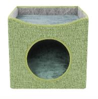 Foldable Double-deck Cat Condo Cube Indoor Cool Scratch Resistant Hiding Playing Cave with Scratch Pad for Cats
