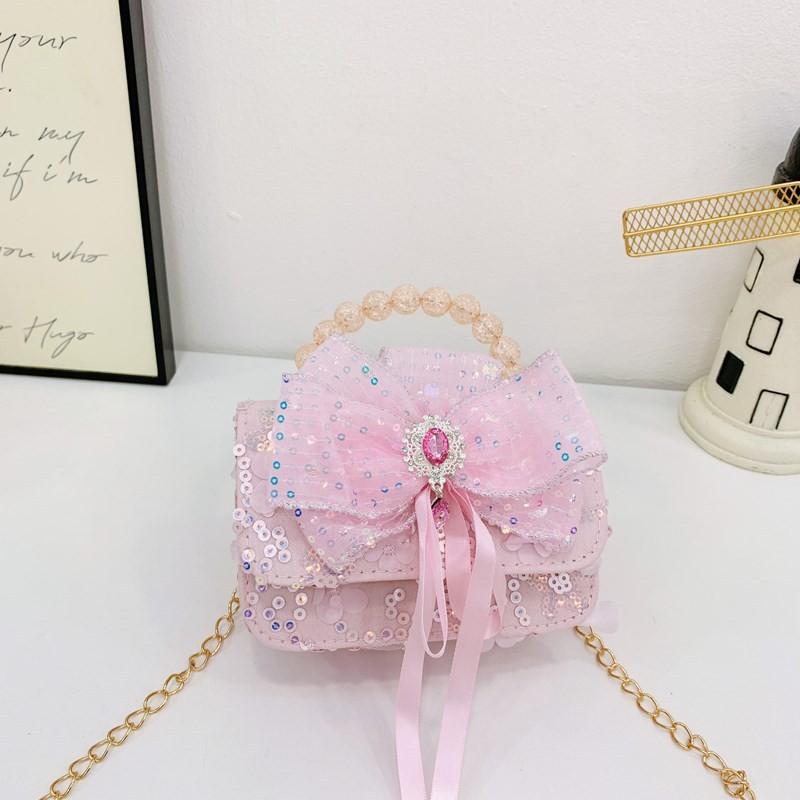 Bag Trendy Crossbody For Kids With Elegant Bow Design And Colorful Sequined Finish