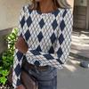 Women's Casual Neck Plaid Print Long Sleeve Ribbed Knit Top for Everyday Wear
