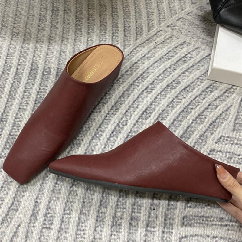 Fashion Elegant Soft Leather Mules Slippers Women Square Toe Inner Height Wedge Slide Sandals Summer Cozy Beach Designer Shoes for Women