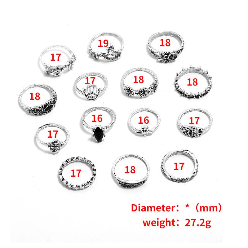 Neuer Gelenkring Heißer Retro Übertrieben Geometrische Schlangenkombination 14-teiliges Ringset