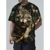 3D Animal Pattern Men's Short-sleeved T-shirt, Wolf Head Print, Sports Running Fitness Quick-drying Top