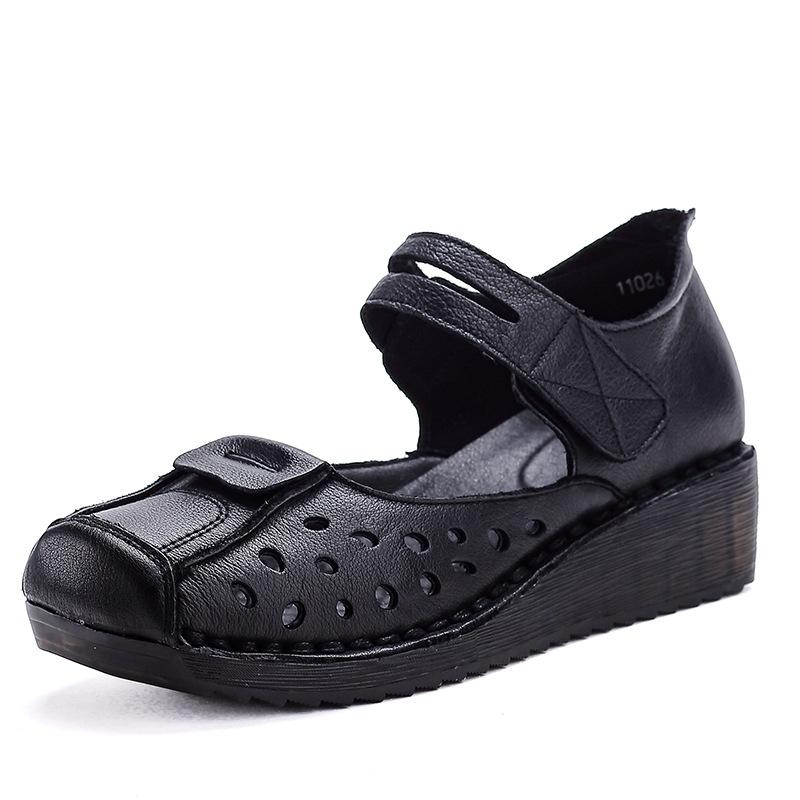 Fashion New Orthopedic Roman Sandals Women Cutout Cow Leather Shoes Ladies Gladiators Wedged Heels Mary Jane Sandals Woman Cutout Shoes