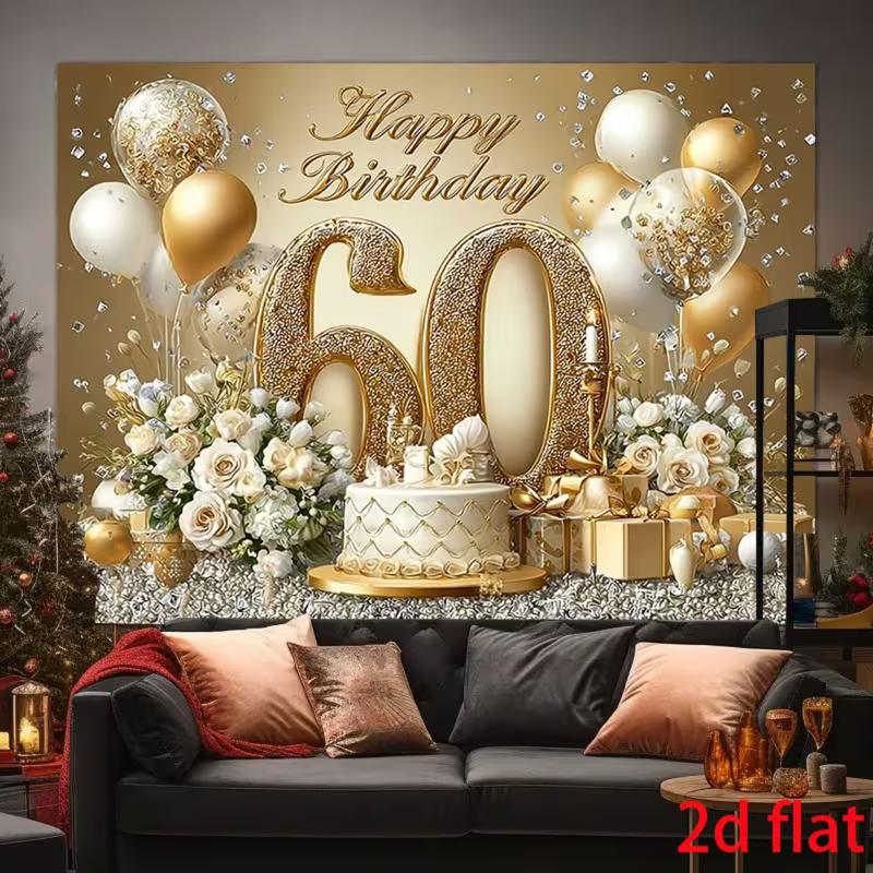 2D 60. Goldener Geburtstag Foto Hintergrund Senior Geburtstag Dekoration Stoff